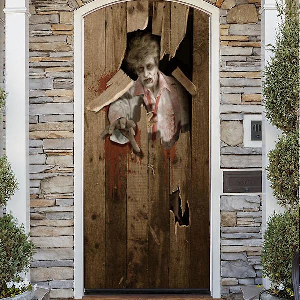 Halloween 3D Zombie Bryter Gjennom Dør-Klistremerker, 76 x 200 cm Skummelt Realistisk Zombie Spøkelse Dør Tapet Klistremerke For Halloween Dekorasjon, Hjemmefest