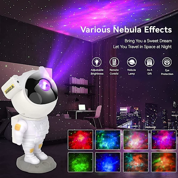 Astronaut Lysprojektor, Stjerneprojektor Galakse Nattlys For Barn, Astro Stjerne Nebel Led Lampe For Soverom Med Timer Og Fjernkontroll For Voksne