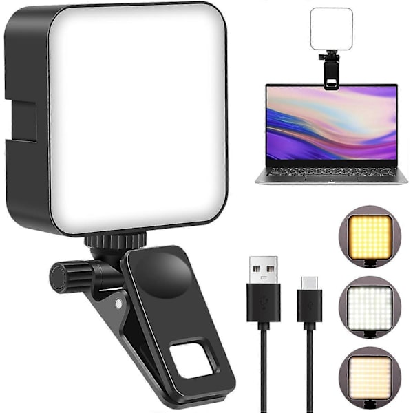 LED-telefonlampa med klämma 2000mAh Uppladdningsbar Mobiltelefon Fylllampa 120 LED Selfie-lampa 3 Ljuslägen Justerbar Klämma Fyll Videolampa Kompakt för L