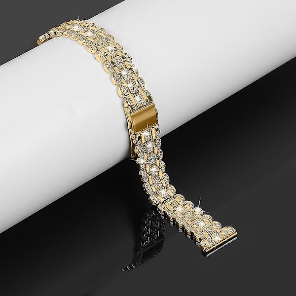 20mm Rostfritt Stål Ersättningsarmband för Samsung Galaxy Watch3 41mm/Watch 42mm Rhinestone-rem Gold