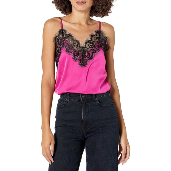 Kvinnors Natalie V-ringad spetsbesatt linne Fuchsia XL
