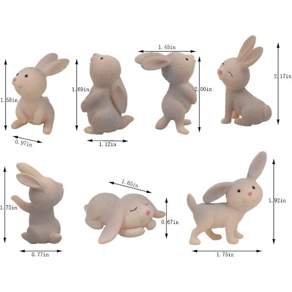 QTFHR 7 stk. Søde Kanin Dyrefigurer Håndværk DIY Miniature Have Miniature Hus Boligindretning (Grå)