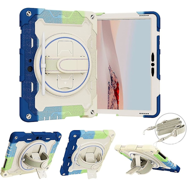 Fodral för Surface Go 3 2021, Surface Go 2 2020, Surface Go 2018, Robust Stötskyddande Fodral med Skärmskydd, Rotationshandtag Stativ Colorful Blue