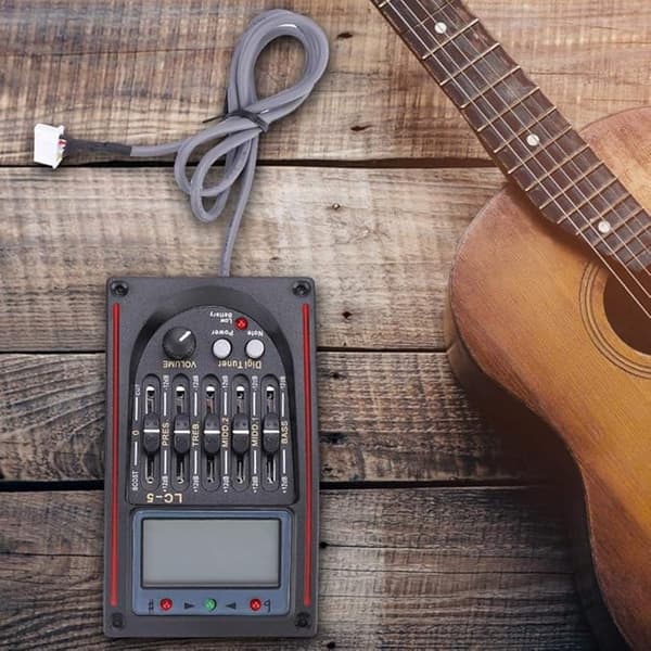 Gitar Pickup, 5-Bånds Preamp EQ LC-5 Equalizer Tuner Piezo Pickup for Akustiske Gitarer