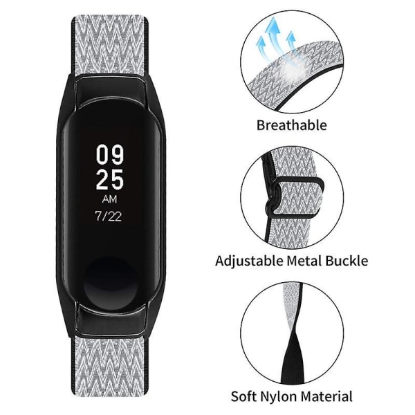 Joustava naarmuuntumaton säädettävä nylonranneke Xiaomi Mi Band 3/4 -älykellolle, mustalla kellokotelolla Black  White