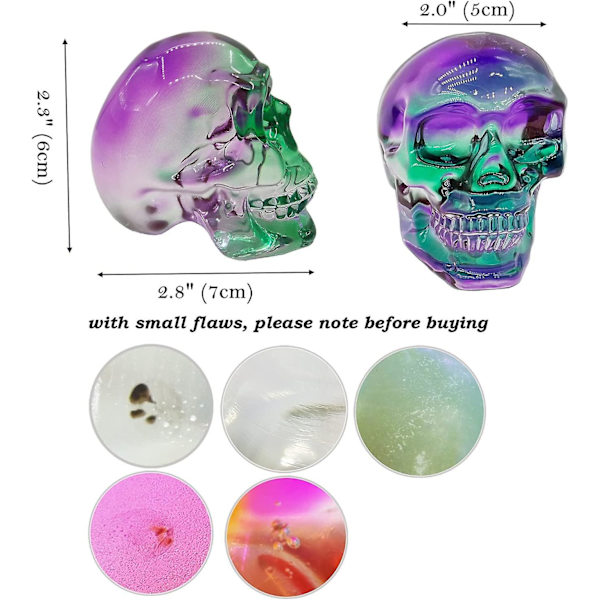 Krystal Kraniehoved Statuer Klare Kraniefigurer K9 Glas Kranie Ædelsten Halloween Dekoration Gaver Til Kvinder Belægning Grøn Lilla 2.8\"