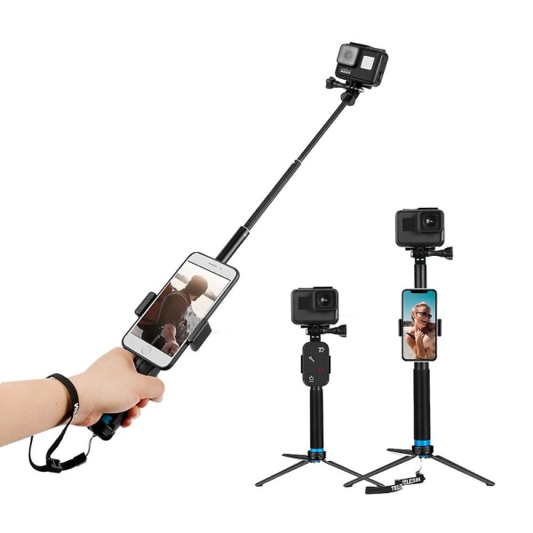 För GoPro Hero 8 Action Camera Aluminiumlegering Selfie Stick Utökbar Handhållen Teleskopstång Stativ