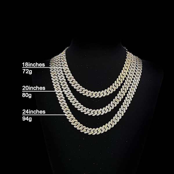 Herre Miami Cuban Link Halskæde 12mm Diamant Prong Cuban Kæde 18/20/24 tommer Længde Hip Hop Smykker Med Gaveæske