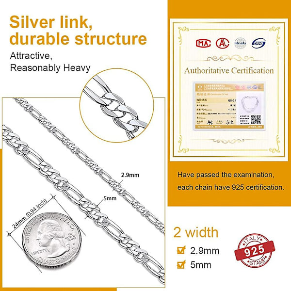 Halsband i massivt silver för män, Acsergery 14/18/20/22/24/26/28/30 tum - (skicka presentask) Present