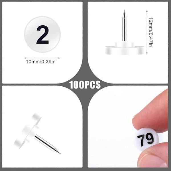 100 st Numrerade Push Pins, 1-100 Sekventiella Nummer Tacks Push Pins Plast