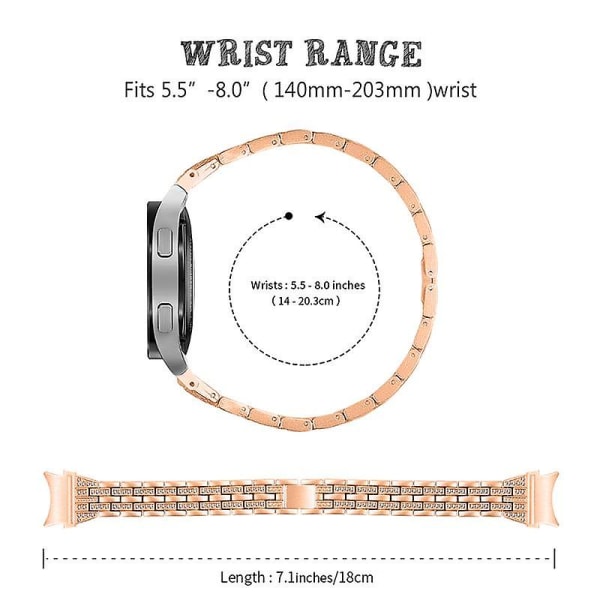 Metall 5 pärlor 2 rader strassrem för Samsung Galaxy Watch4 Active 40mm/44mm /Classic 42mm/46mm Rose Gold