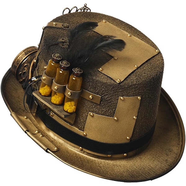 Steampunk-hattu vintage-vaihteilla ja niiteillä, steampunk-sylinteri