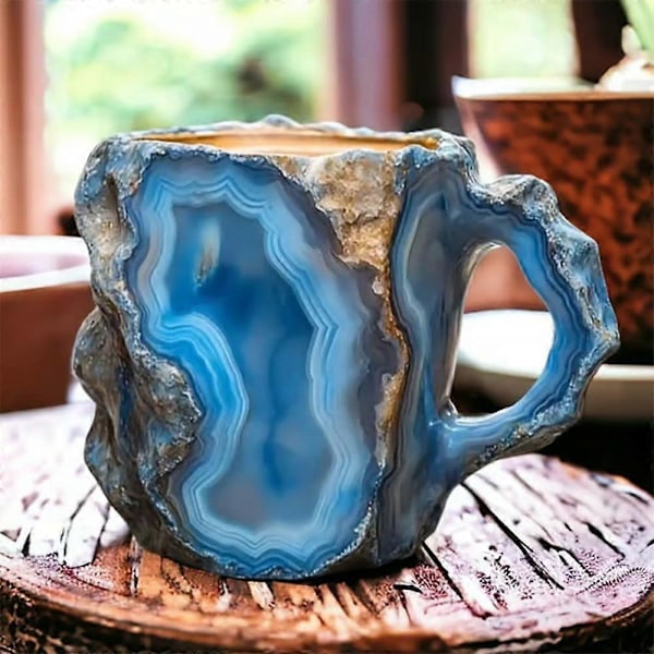 Mineral Krystall Kaffekopper, Flerfargede Kaffekopper Med Håndtak For Hjem & Kontor Sky Blue