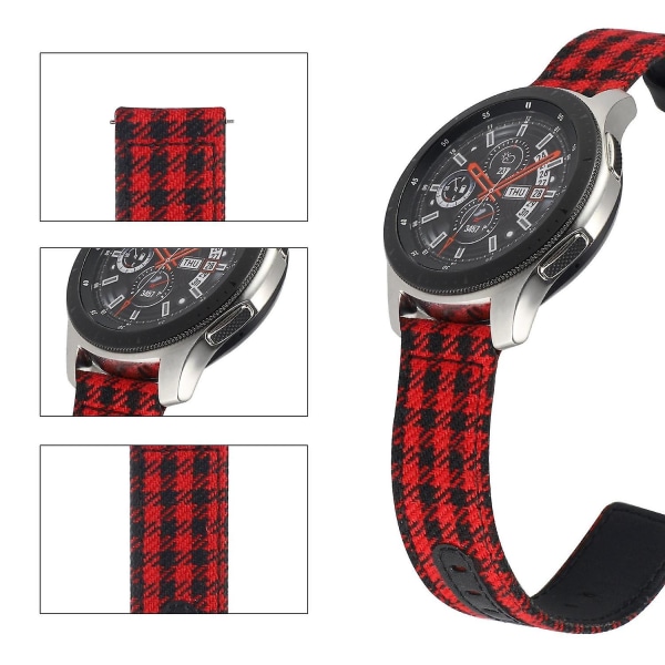 Ovalt spänne nylon + läderarmband för Samsung Galaxy Watch 5 40mm/44mm/ Watch 5 Pro 45mm Black Red Plaid