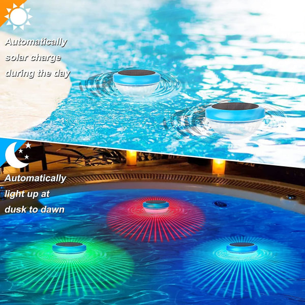 Flytande poollampor, solcellslampor för pool med RGB-färgväxling, IPX6 vattentäta poollampor som flyter upp LED-pooltillbehör, flytande LED-ljus