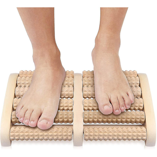 Dobbelt 6 Rækker Fod Træ Massager Rulle Plantar Fasciitis Lindring Fødder Smerte Muskelafslapning Massageværktøjer
