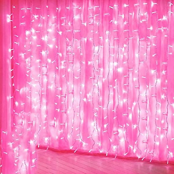 Led fönstergardin ljusslinga, inomhus utomhus bröllopsfest dekoration Pink 6*0.5