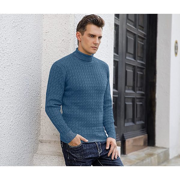 Herrtröjor Turtle Neck Tröjor Twisted Knitted Tops Slim Fit Knitwear Basic