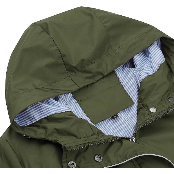 Lang, vanntett jakke for kvinner med hette, lett regnfrakk, vindjakke, utendørs trenchcoat Green XXL