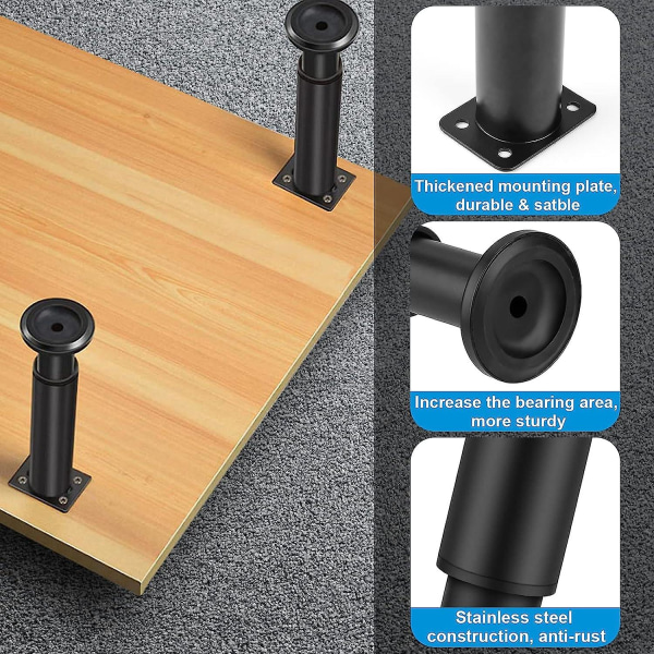 (Uppgraderade justerbara möbelben i metall 4,7-7 tum, kraftiga skåpben förlängning för soffa/säng/skrivbord/soffa/bord/stol/byrå, ersättningsben Black 4.7 7 inch