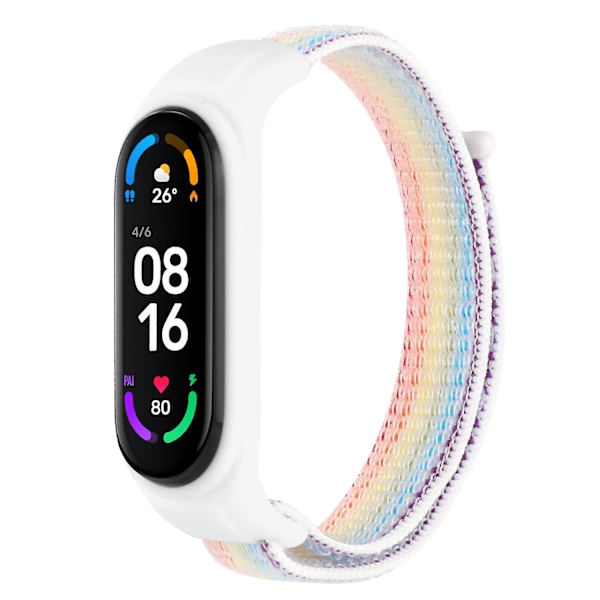 Justerbart sportband i nylon till Xiaomi Mi Band 3/Band 4/Band 5/Band 6/Band 7 med silikonfodral Rainbow
