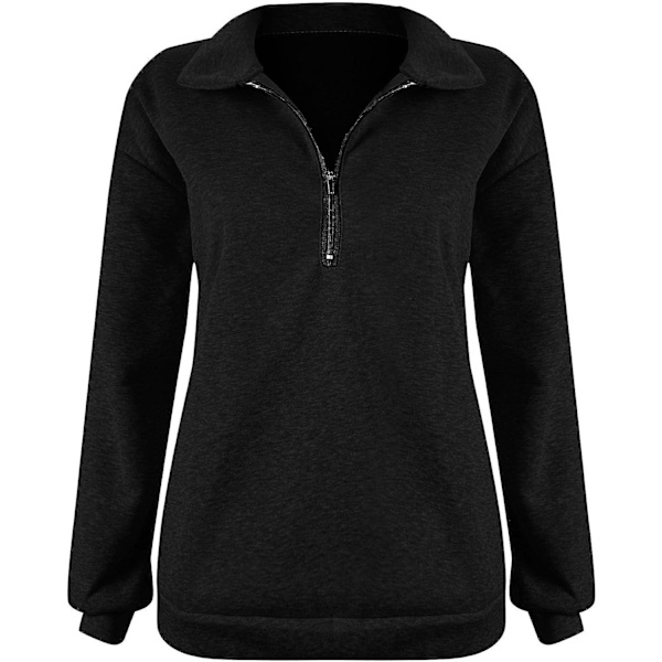 Naisten syksyn collegepaidat, Oversized puolivetoketjullinen pitkähihainen collegepaita, neljännesvetoketjullinen trendikäs huppari, asuja teineille m0 black Large