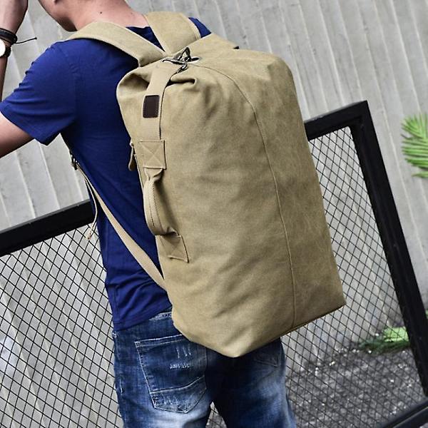 Mäns Canvas Ryggsäck Resväska Axelväska för Utomhus Resor Vandring, Storlek L: 55x30x20cm Army Green