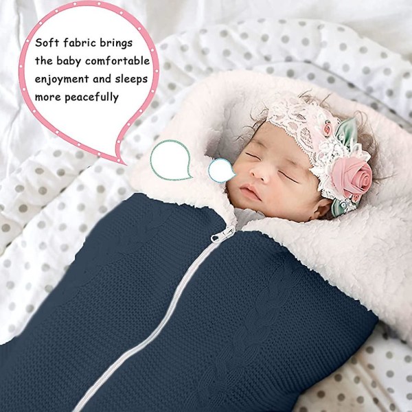 Babyfilt med Swaddle-funktion, Stickad Sovsäck, Nyfödd Baby, Tjock Fleece