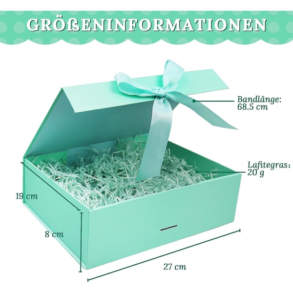 Gaveæske med sløjfe, magnetisk gaveæske, gaveæske med låg, gaveæske, genanvendelig dekorativ æske, gaveemballageæske med bånd, gaveæske Blue