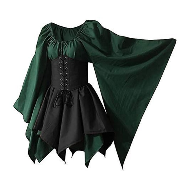 Wraith Of East Women S Renaissance Medieval Costume Flare Sleeve Corset Skirt Overskirt Elven Archer Fancy Dress Irish Over Gown Set Green X-Large