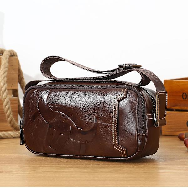 BULLCAPTAIN 0308 Toppskikts läder horisontell budväska casual herr singel axelväska crossbody väska Coffee