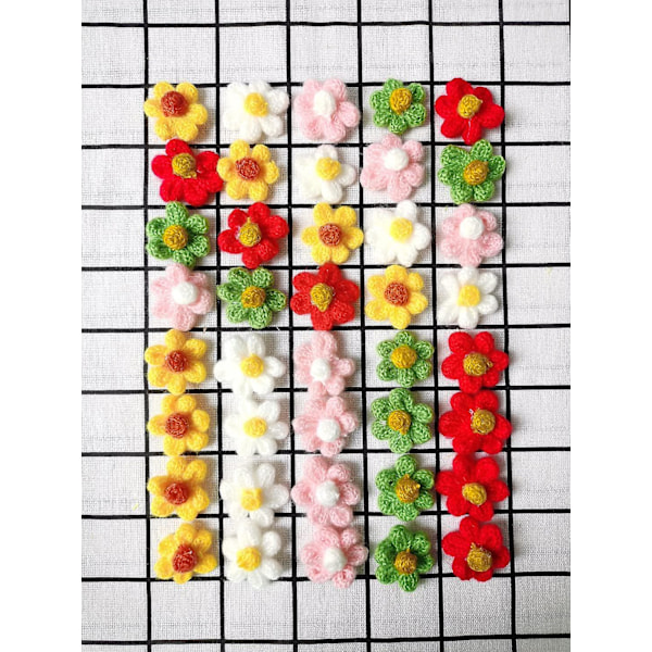 40 st virkade blommor stickade blommor applikationer lappar utsmyckningar 5 färger DIY hår kläder hattar väskor sömnad dekor hantverk