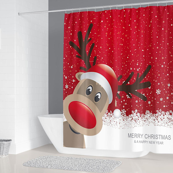 Julebruseforhæng 180*180 cm, Jule-elg bruseforhæng vandtæt polyester bruseforhæng med 12 kroge til juledekoration, badeværelse