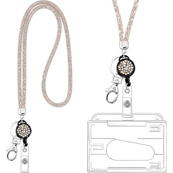 Korthållare med snöre, kristallsnöre halsband med transparent ID-korthållare nyckelring, bling strass kristallsnöre klara brickhållare nacke