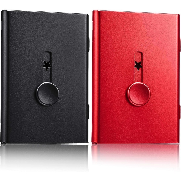 2-pak Visitkort Holder, Tommelfingerlæser Visitkort Holder Skydbar Visitkort Holder Rustfrit Stål Visitkort Holder Stort Design (sort/r