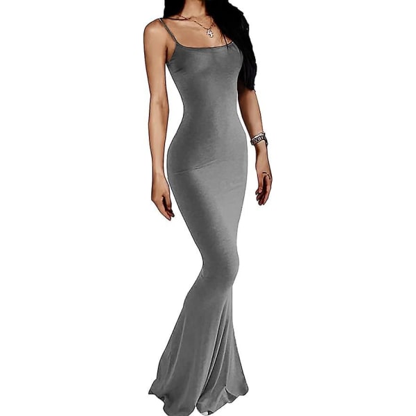 Kvindes Afslappet Lounge Slip Lang Kjole Sexy Ærmeløs Rygfri Bodycon Maxi Kjole 2023 Sommer Slank Elegant grey S