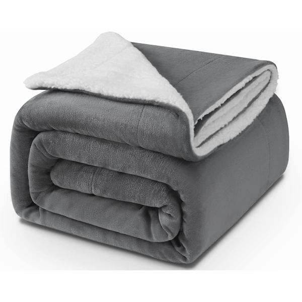 Tæppe 130x160cm. 550gsm Tykt Tæppe. Sherpa Fleece Tæppe. Varmt Og Hyggeligt Tæppe. Super Blødt Og Fluffy Tæppe. Grå