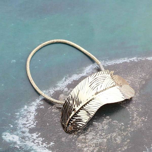 Boho Leaf Hårsnodd Scrunchies Silver Leaf Ponytail Hållare Elastiskt Hårband Svart Rep Pon Gold