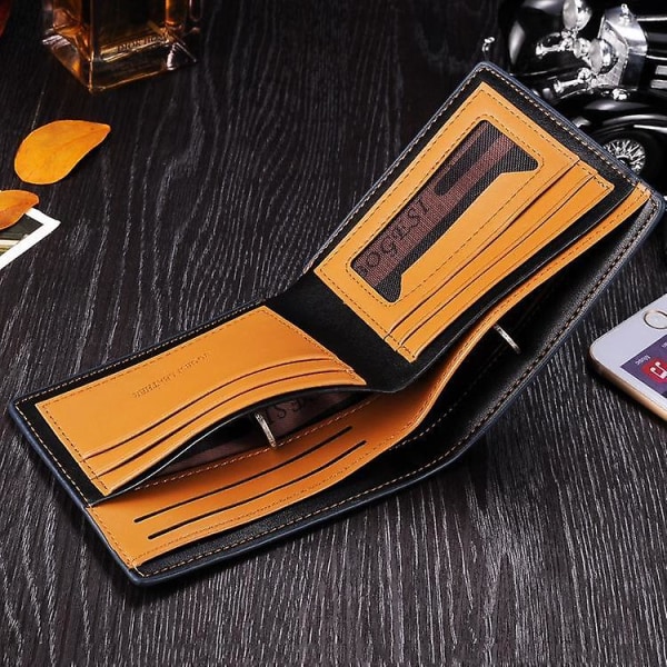 Herre PU Lær Lommebok Ultra Sterk Søm Slim Seddelmappe Kortholder Veske Pose Blue   Vertical Flip