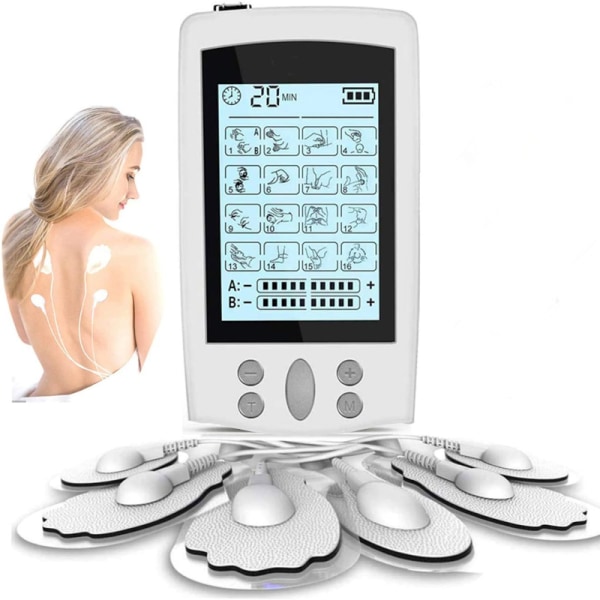 16 lägen Dual Output Hälsovård Kroppsmassage Elektrisk EMS Muskelstimulator TENS Unit Elektronisk Puls Fysioterapi Massageapparat Vit