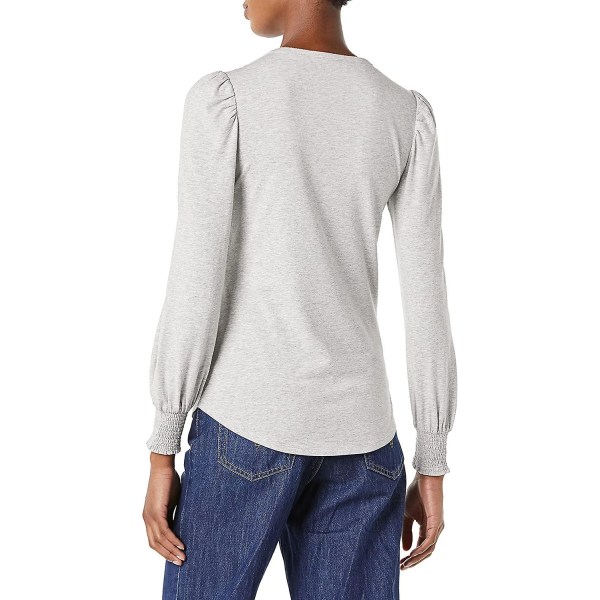 Kvinnors långärmad T-shirt med rund halsringning och smockad manschett Grey Heather XS