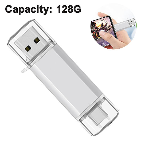 Höghastighets 64gb roterande USB enhet - Otg-funktion för smartphones, surfplattor, pc - vit White 128GB