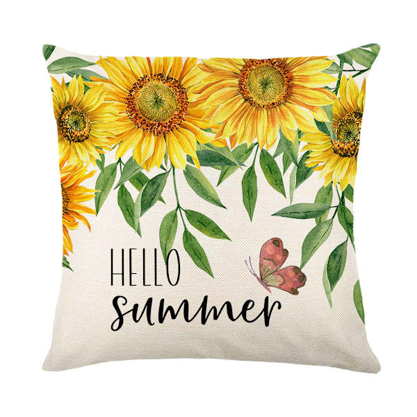 4 st sommar solros kuddfodral i linne med tryck för vardagsrumssoffa, dekorativ kudde 45x45cm