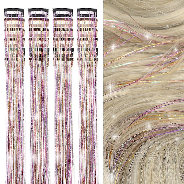 Skinnende tråder glitter hårglitter kit gull silke hår glitter streng extensions tilbehør for kvinner hodeplagg 6pc-qicai 24inches