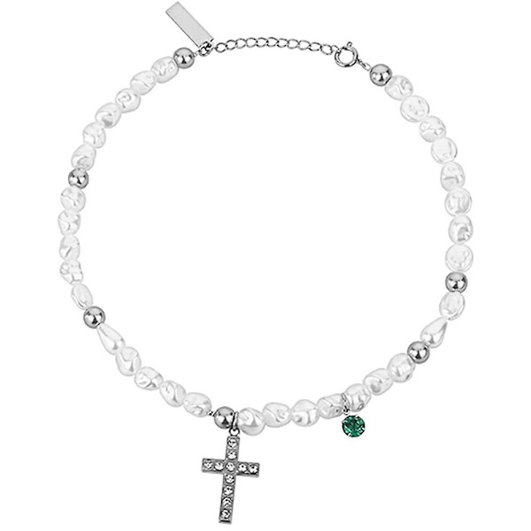 Ristihelmi Choker Kaulakoru Miehille Naisille Unisex Hopea Vihreä Kuutiollinen Zirkoni Ruostumaton Teräs Muoti Rohkea Hip Hop Esteettinen Emo Charm Choker Kaulakoru Gi