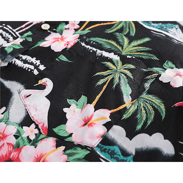 Herrblommor Flamingos Casual Hawaiian Skjorta Sommar Casual(blackflamingos