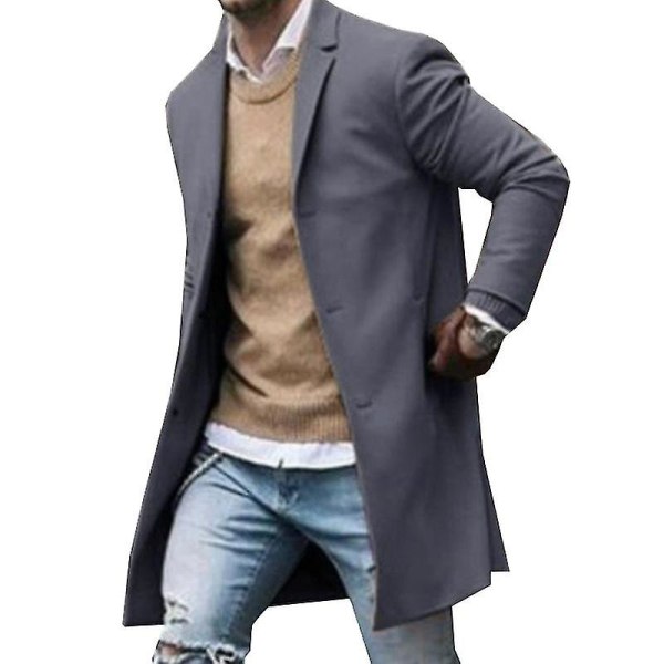 Herr Vinter Formell Trenchcoat Överrock Lång Jacka Ytterkläder Grey 2XL