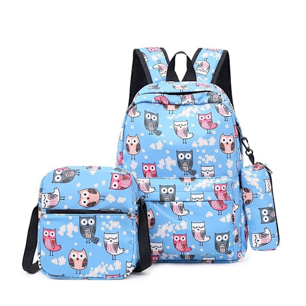 3 st söta tecknade tryckta ryggsäckar med crossbody väska och pennväska set, pojkar och flickor mode casual preppy backapack turkos