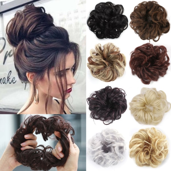 Hårbit med elastiskt band, stort bulle hårbit blont lockigt hår scrunchie med hår uppdo hårförlängning rörigt bulle hårbitar för kvinnor flickor brown8