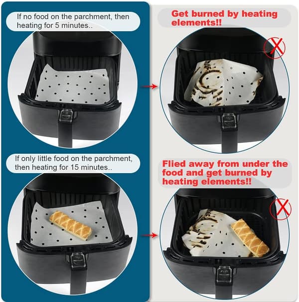 Air Fryer-Foder, Set om 200, 7,5 tum Kvadratiska Air Fryer-Foder/Bambusteamspapper/Bakplåtspapper